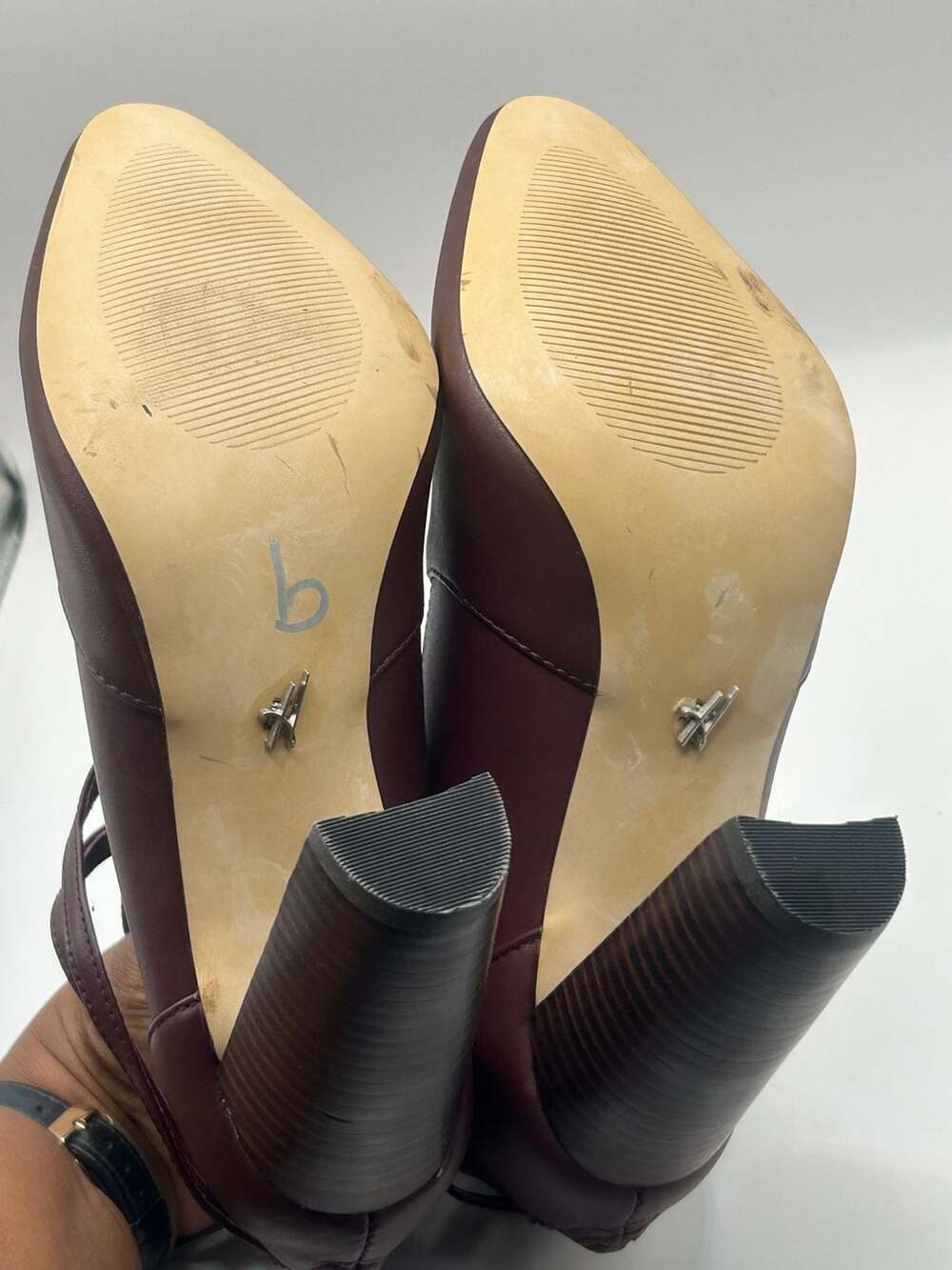 Burgundy Leather Cutout Ankle Boot Heels Size 8W - Picture 6 of 8